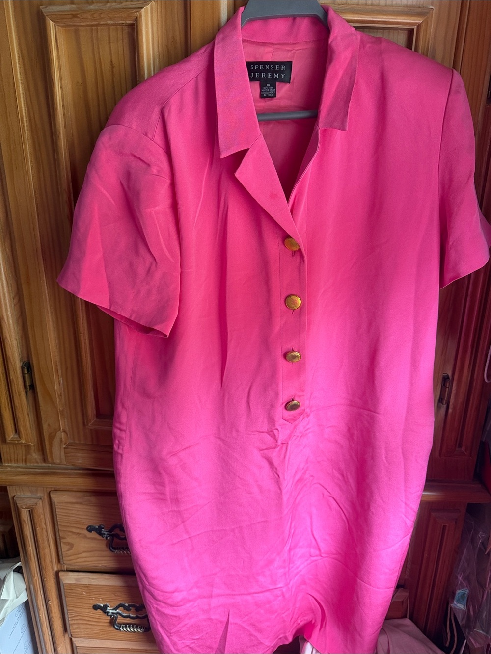 Spenser Jeremy Bright Pink Short Sleeve Button Dress